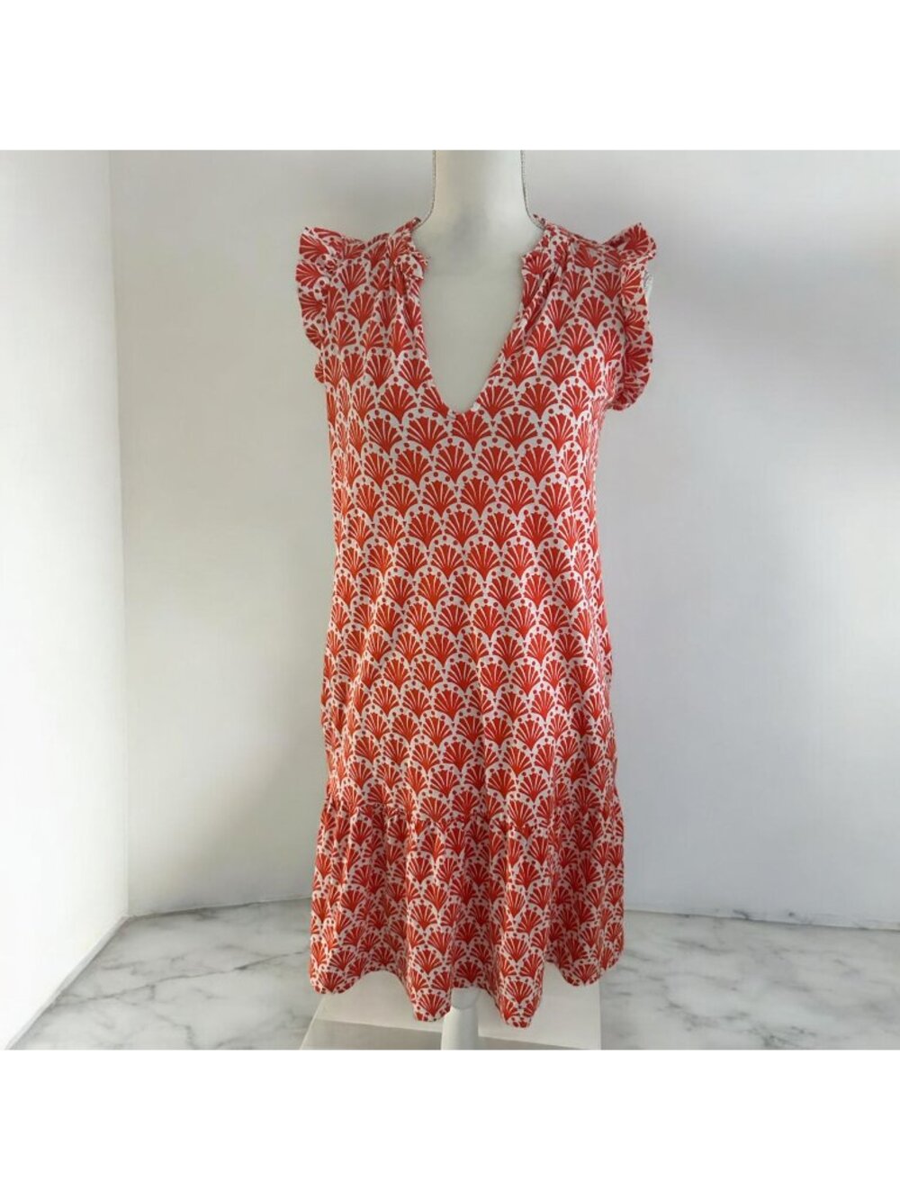 BODEN Orange White Ruffle Sleeve Dress Size 6 Long
